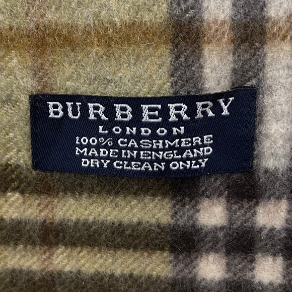 BURBERRY London 100% Cashmere Unisex Olive/Sage Check Scarf NWOT - Picture 3 of 5